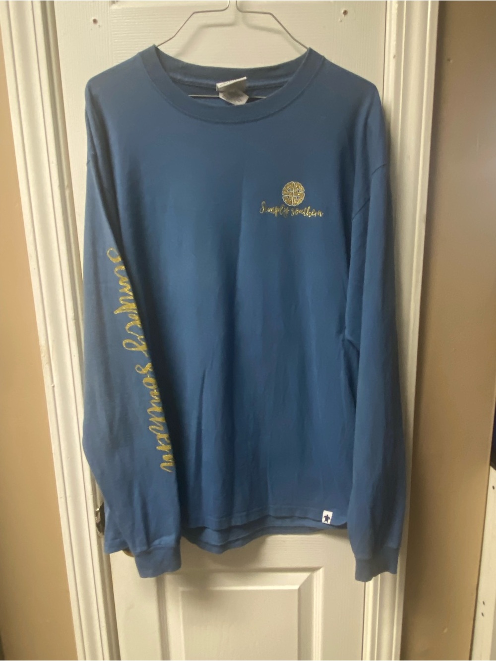 Simply Southern Men's Blue Crewneck Sweater with Gold Script
